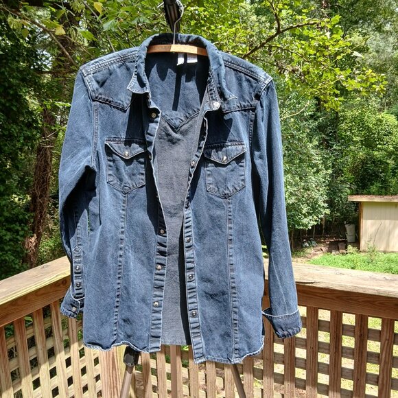 Divided H&M Black Denim Black Snap Fitted Western Shirt/Chore-Jacket Sz M - Picture 11 of 14